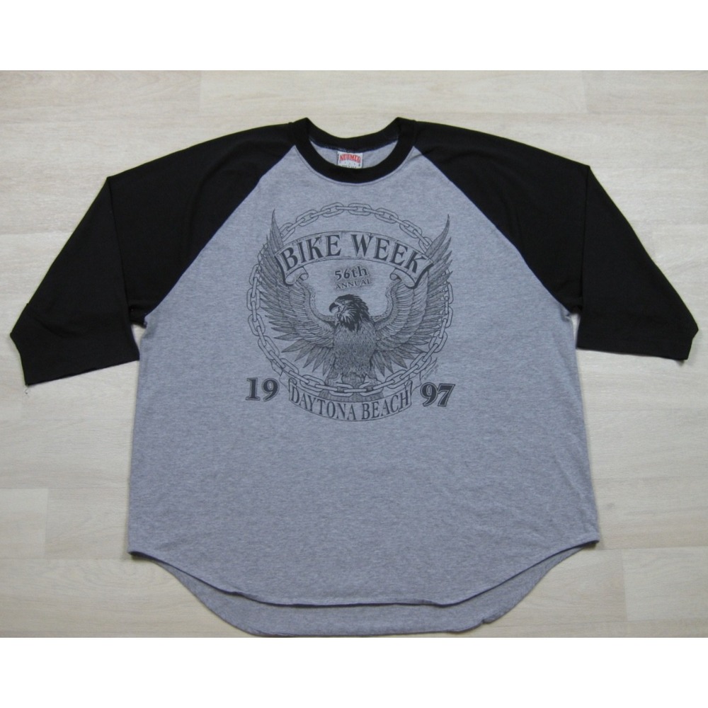 Vintage 90s Bike Week Raglan T Shirt‎ Men's (L) Daytona Beach Biker Nutmeg Mills